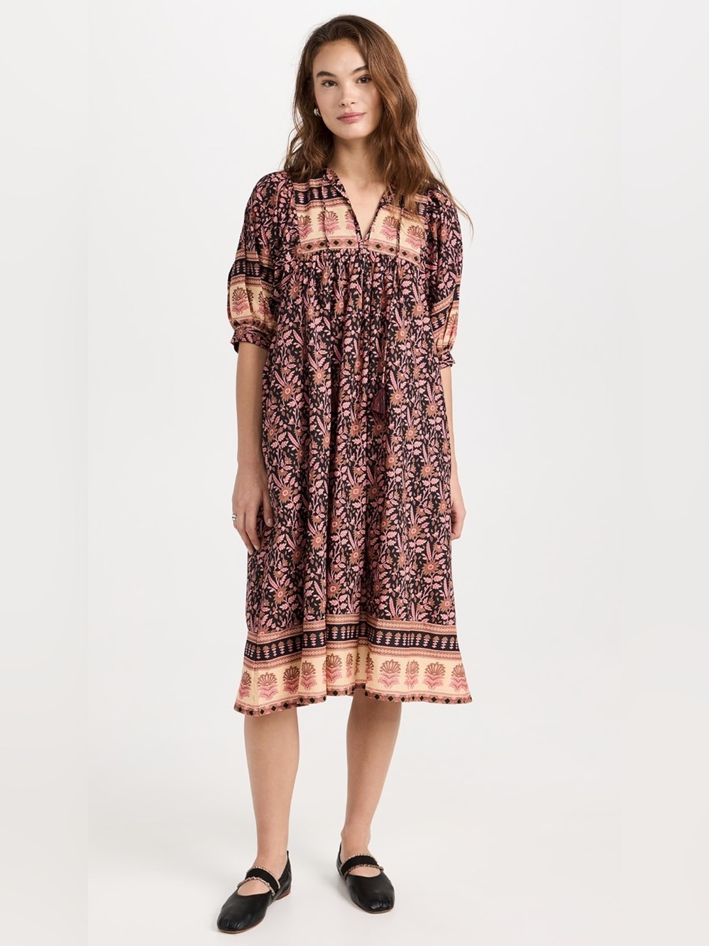 Mille Saffron Boho Floral Midi Dress